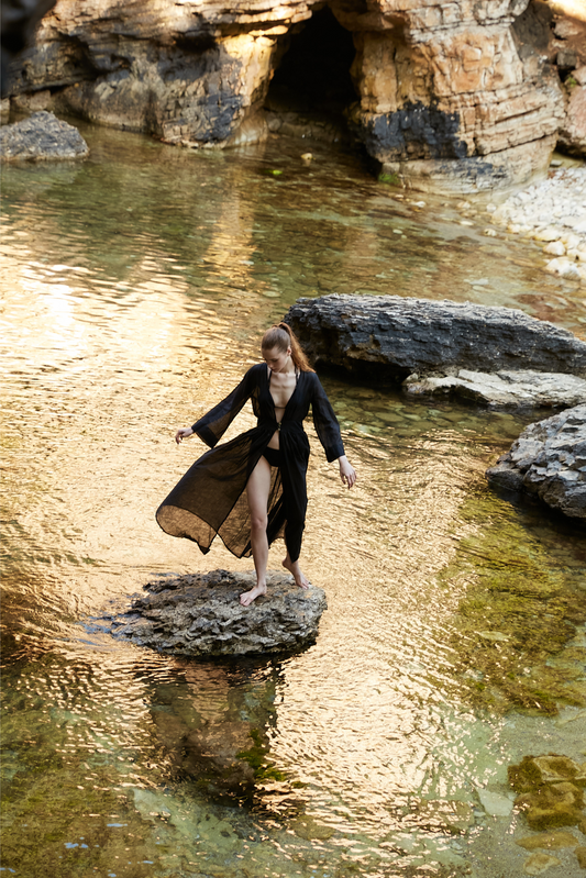 Black Belted Beach Dress
