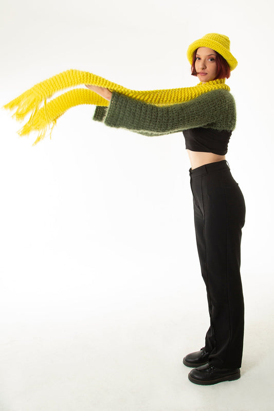 Yellow Hand Knitted Hat/ Scarf Set