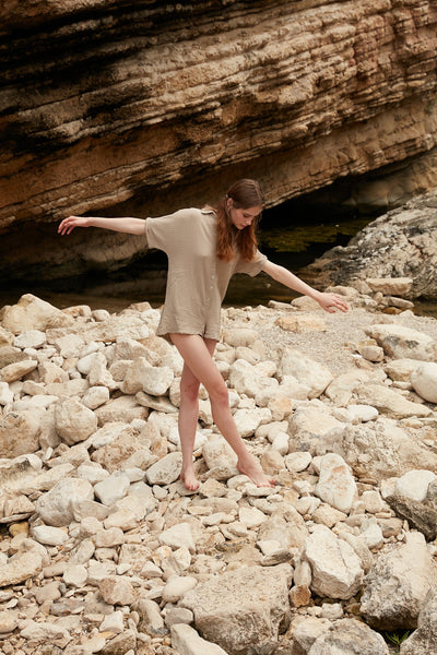 Beige Muslin Jumpsuit