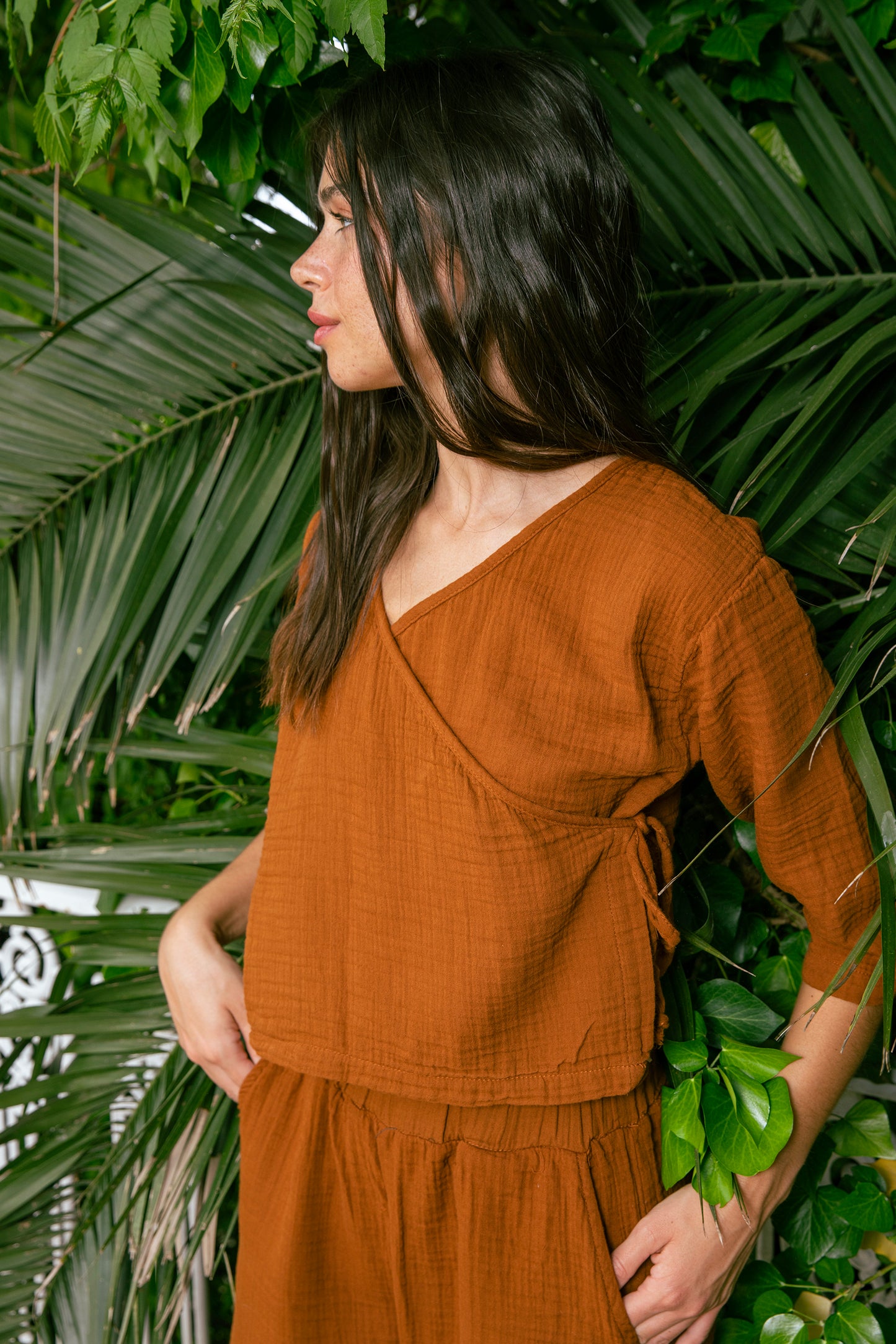 Cinnamon Muslin Wrap Top