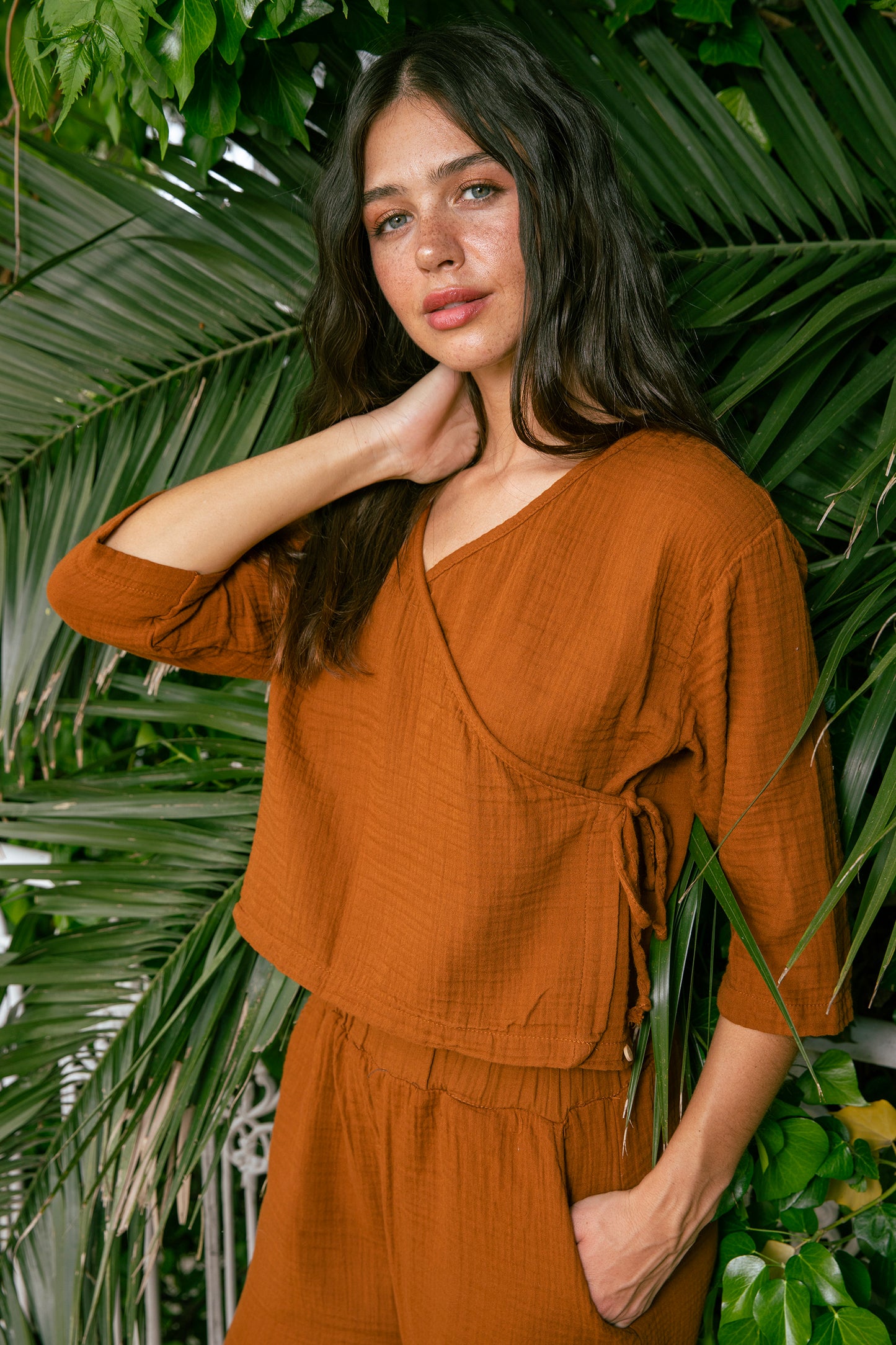 Cinnamon Muslin Wrap Top