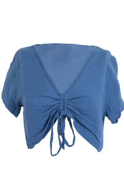 Blue Muslin Drawstring Crop