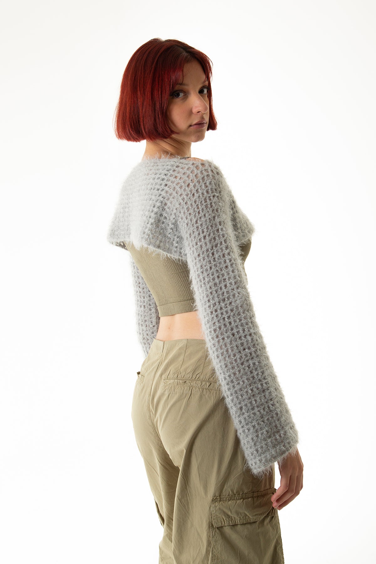 Grey Mesh Long Sleeve Bolero