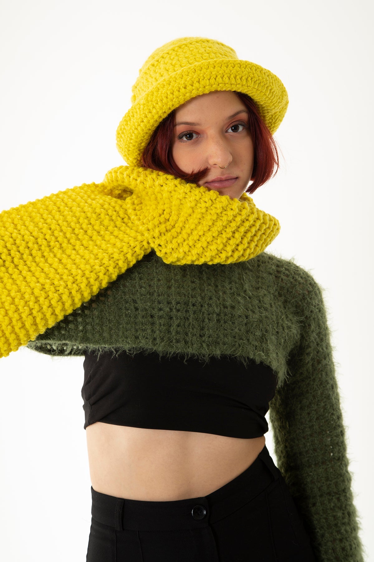 Yellow Hand Knitted Hat/ Scarf Set