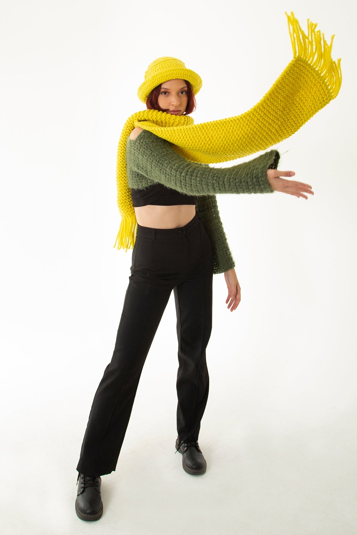 Yellow Hand Knitted Hat/ Scarf Set