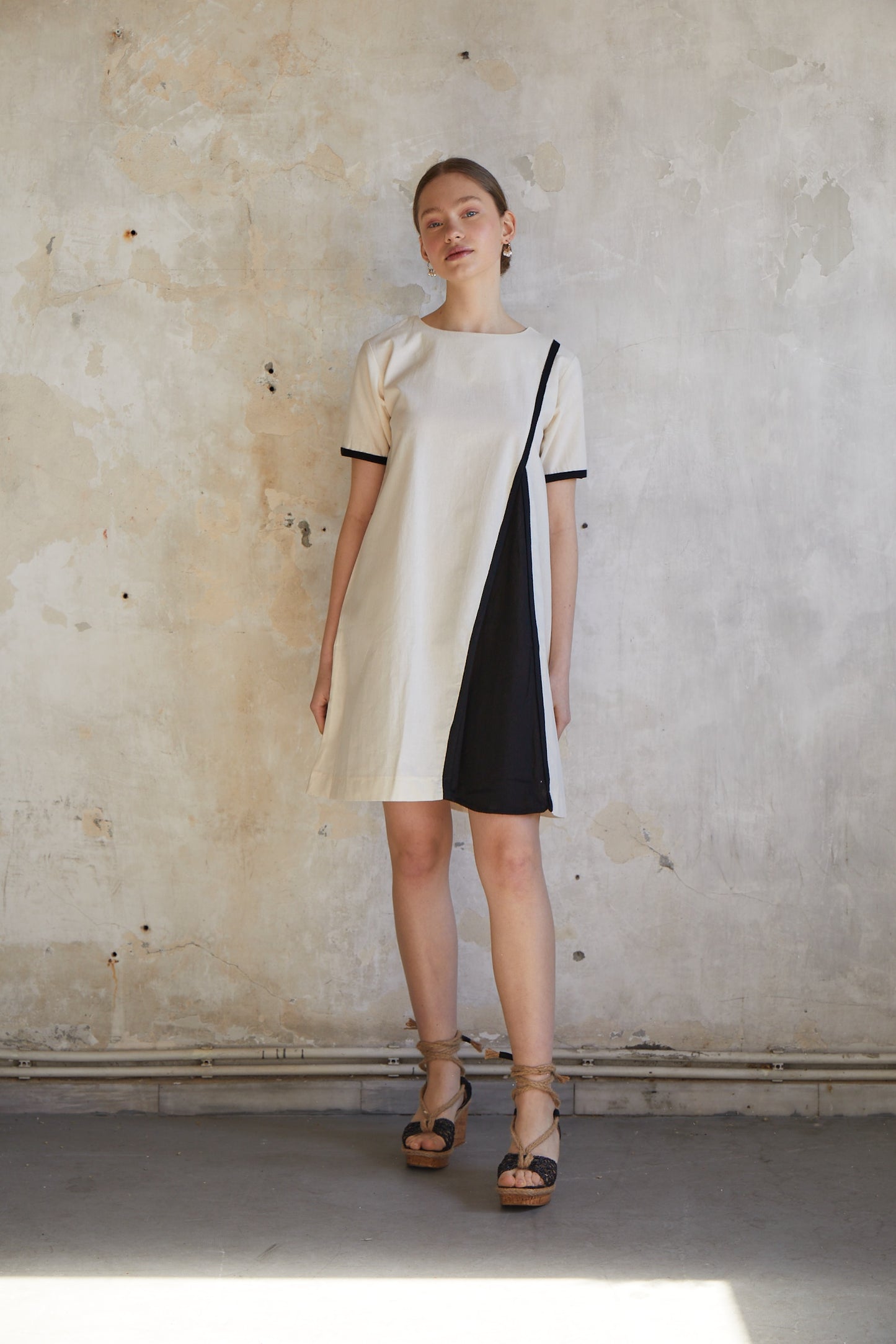 Mini Raw Dress with Pleat Detail