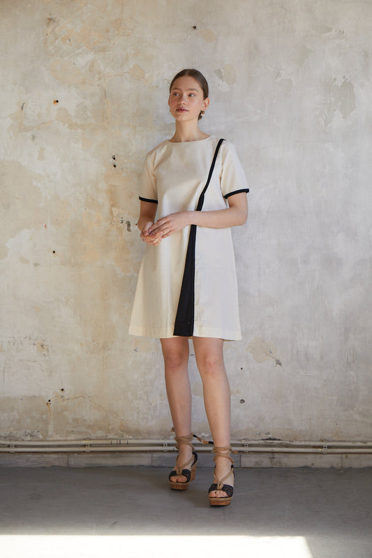 Mini Raw Dress with Pleat Detail