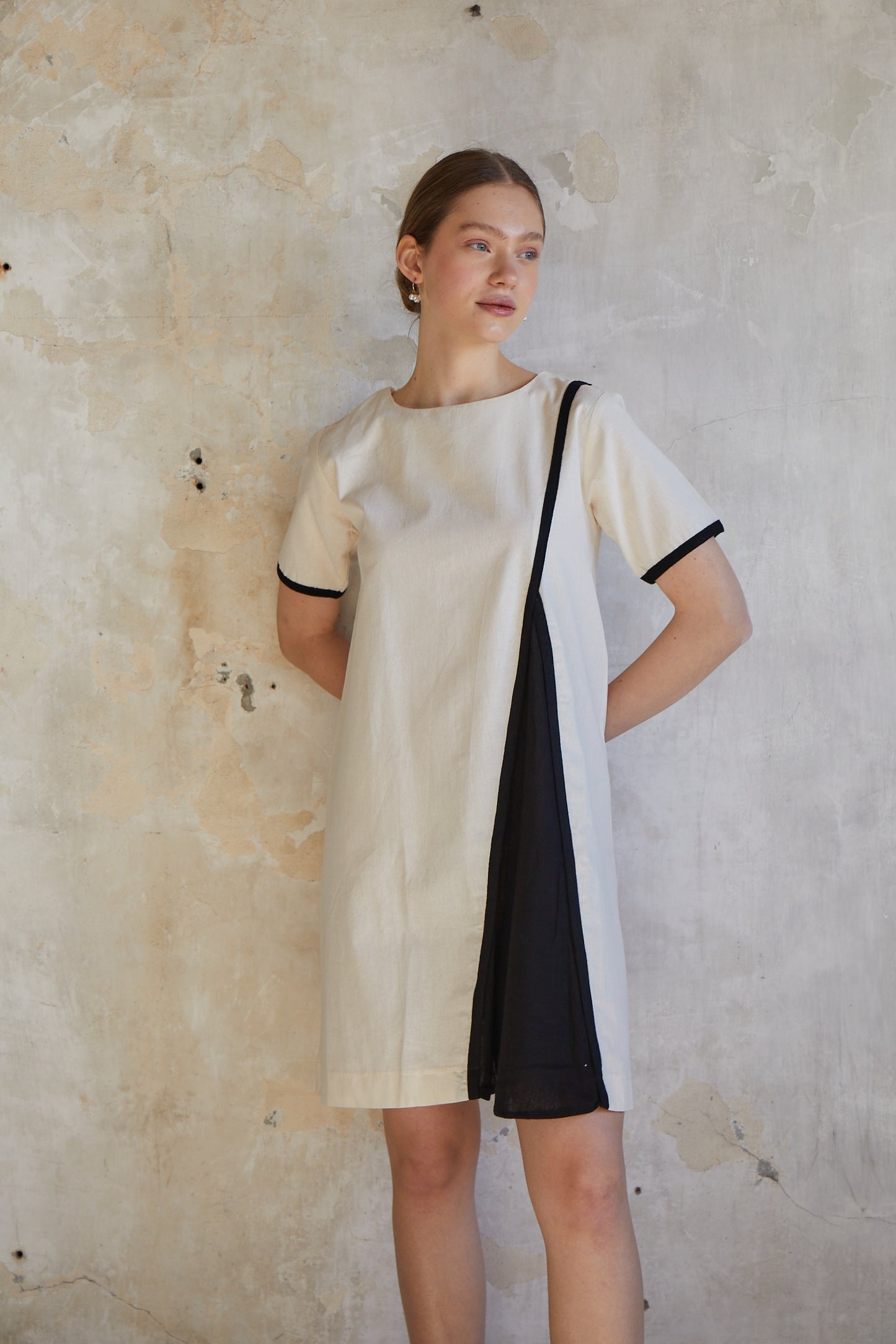 Mini Raw Dress with Pleat Detail