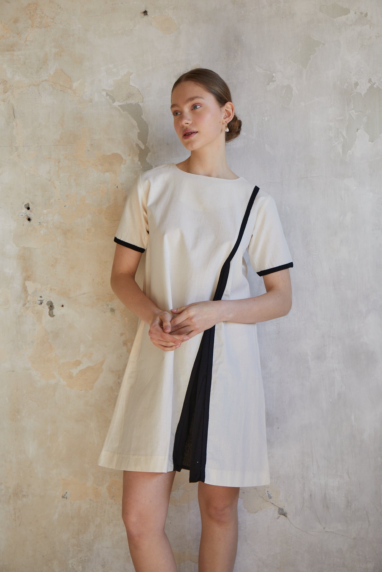 Mini Raw Dress with Pleat Detail