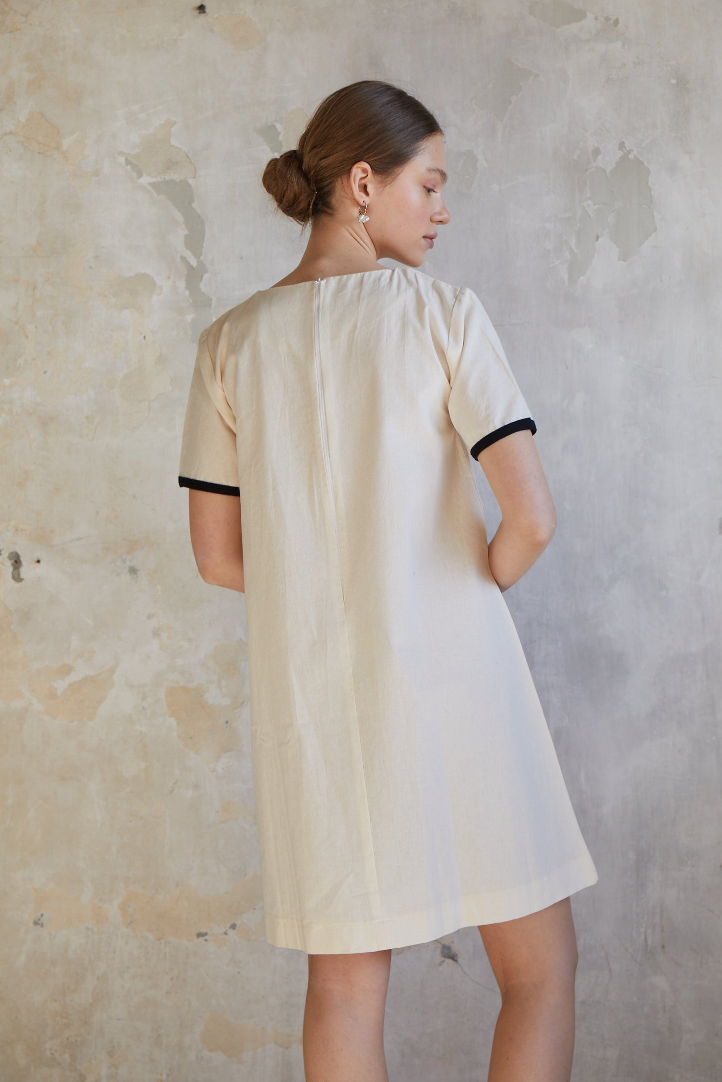 Mini Raw Dress with Pleat Detail