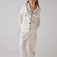 Leaf Pattern White Long Pajama Set