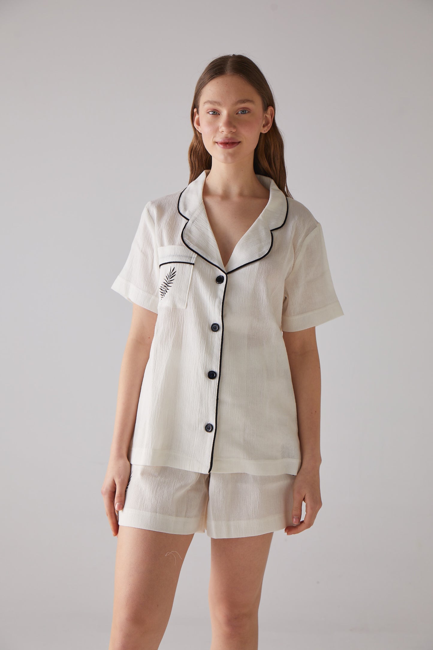 Leaf Pattern White Short Pajama Set