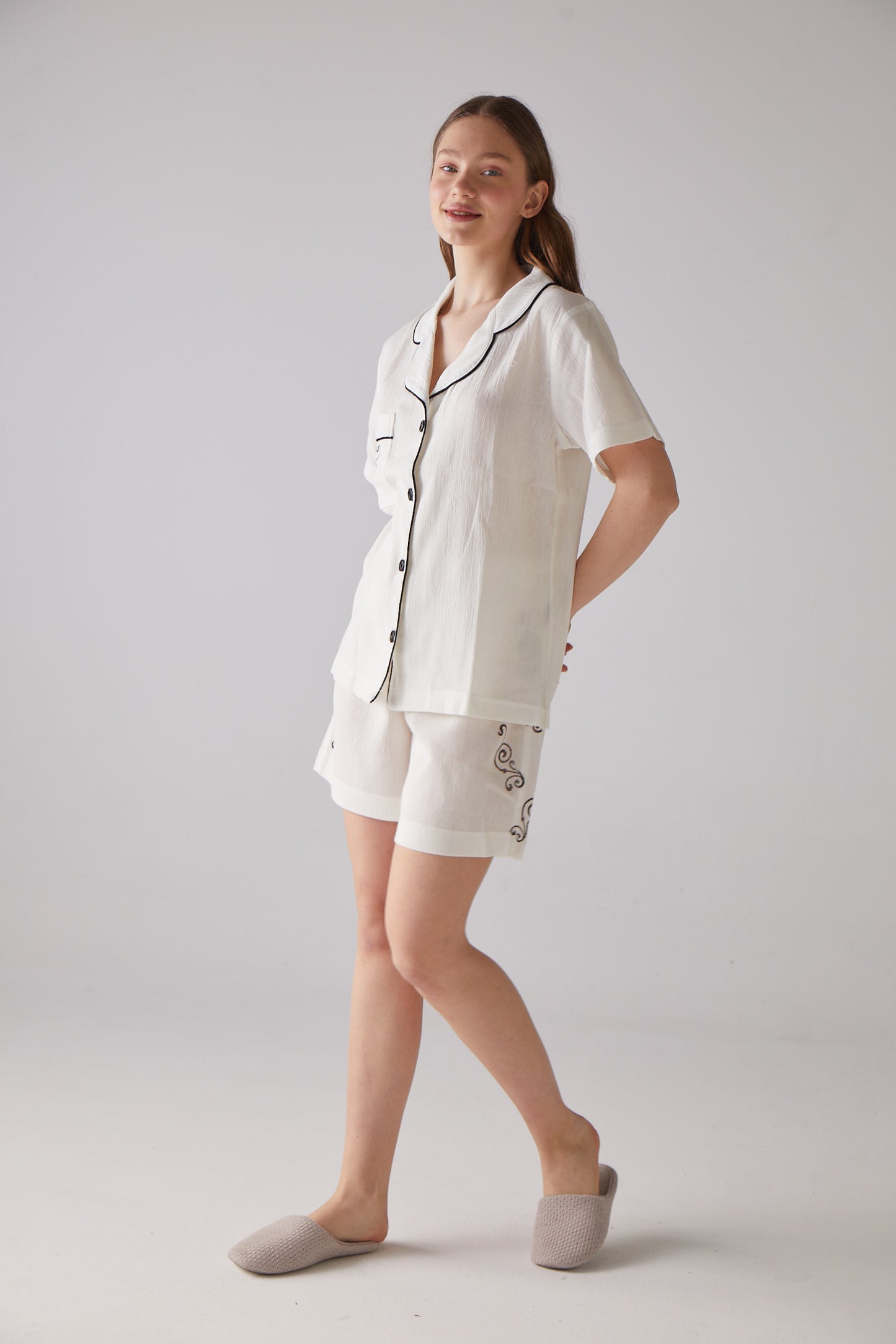 Clef Pattern White Short Pajama Set