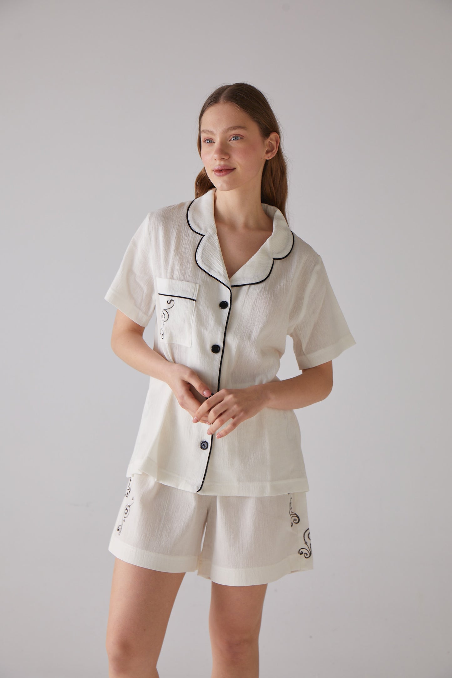 Clef Pattern White Short Pajama Set