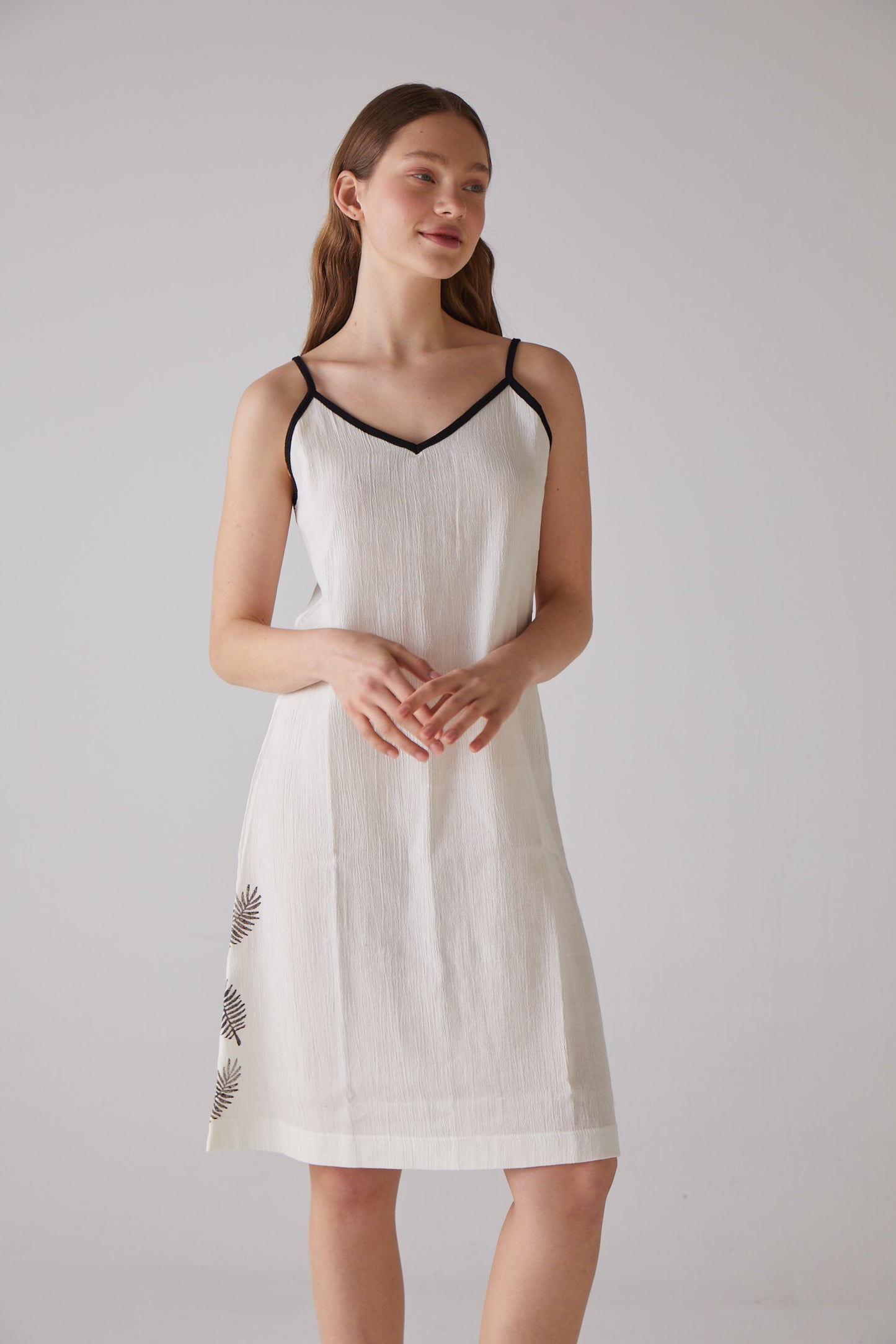 Leaf Pattern White Night-Gown with Strap