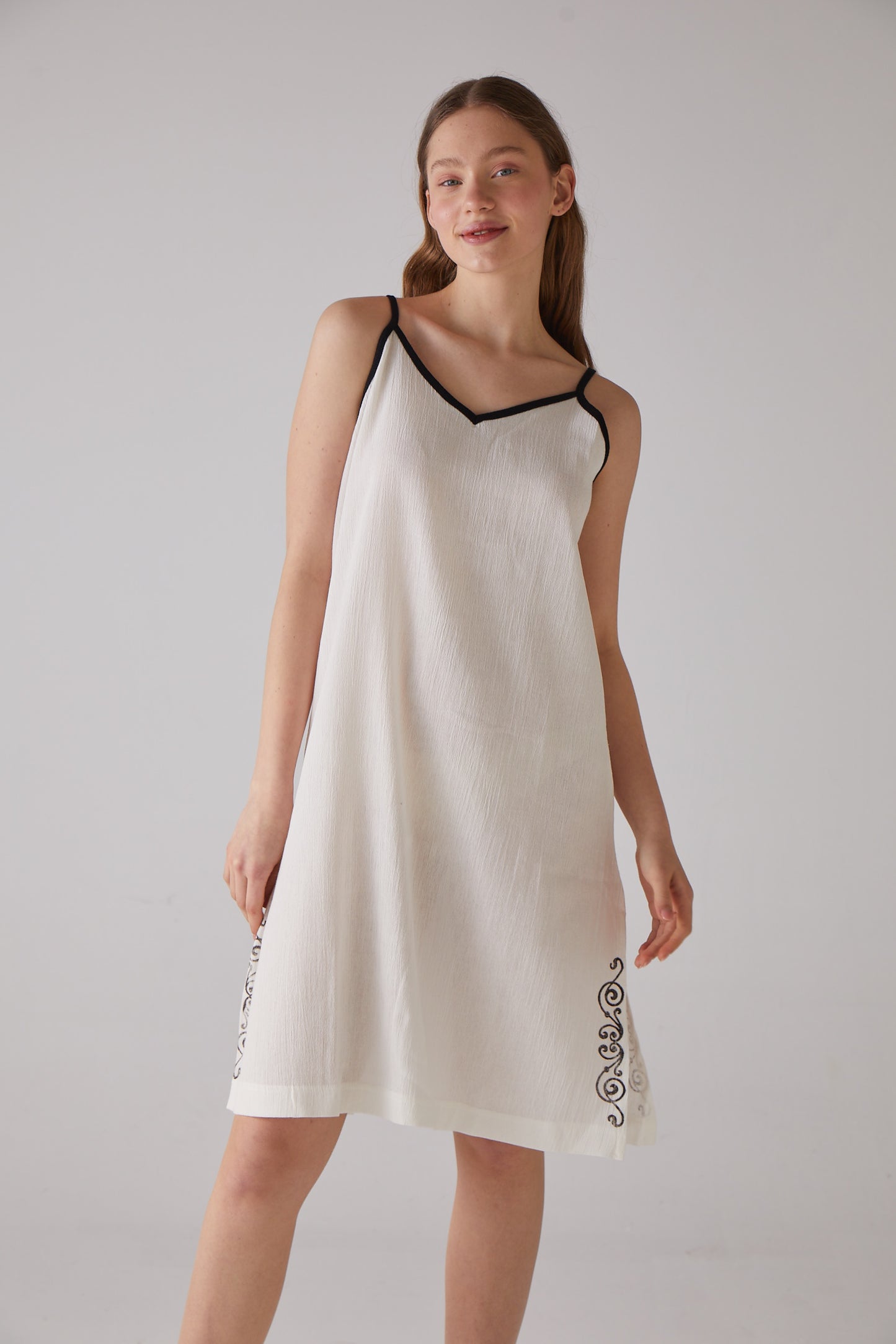 Clef Pattern White Night-Gown with Strap