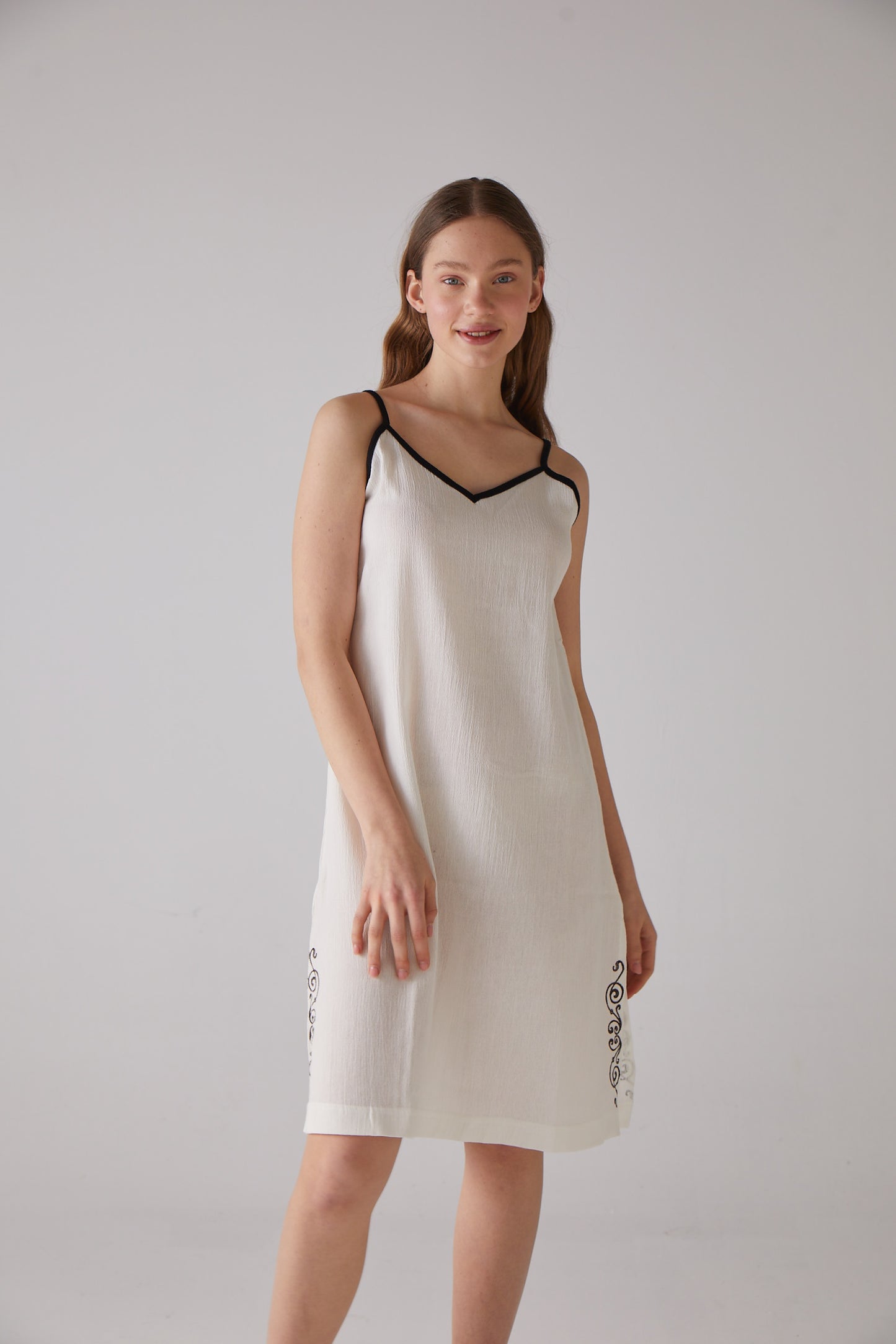 Clef Pattern White Night-Gown with Strap