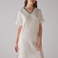 V-Necked Clef Pattern White Night-Gown