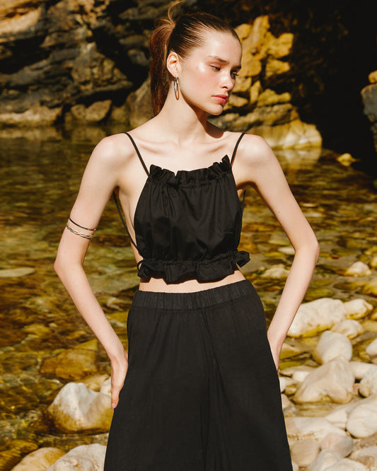 Black Shirred Crop